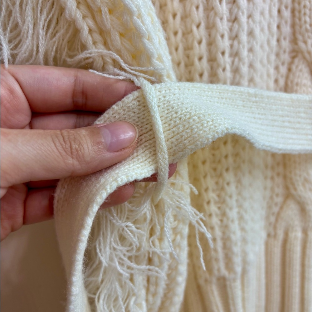 SAGE THE LABEL Fringed Cable-Knit Turtleneck Sweater in Ivory/Cream - Picture 14 of 16